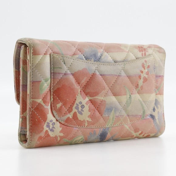 CHANEL Matelasse long wallet here mark floral lambskin pink flower - Picture 3 of 8
